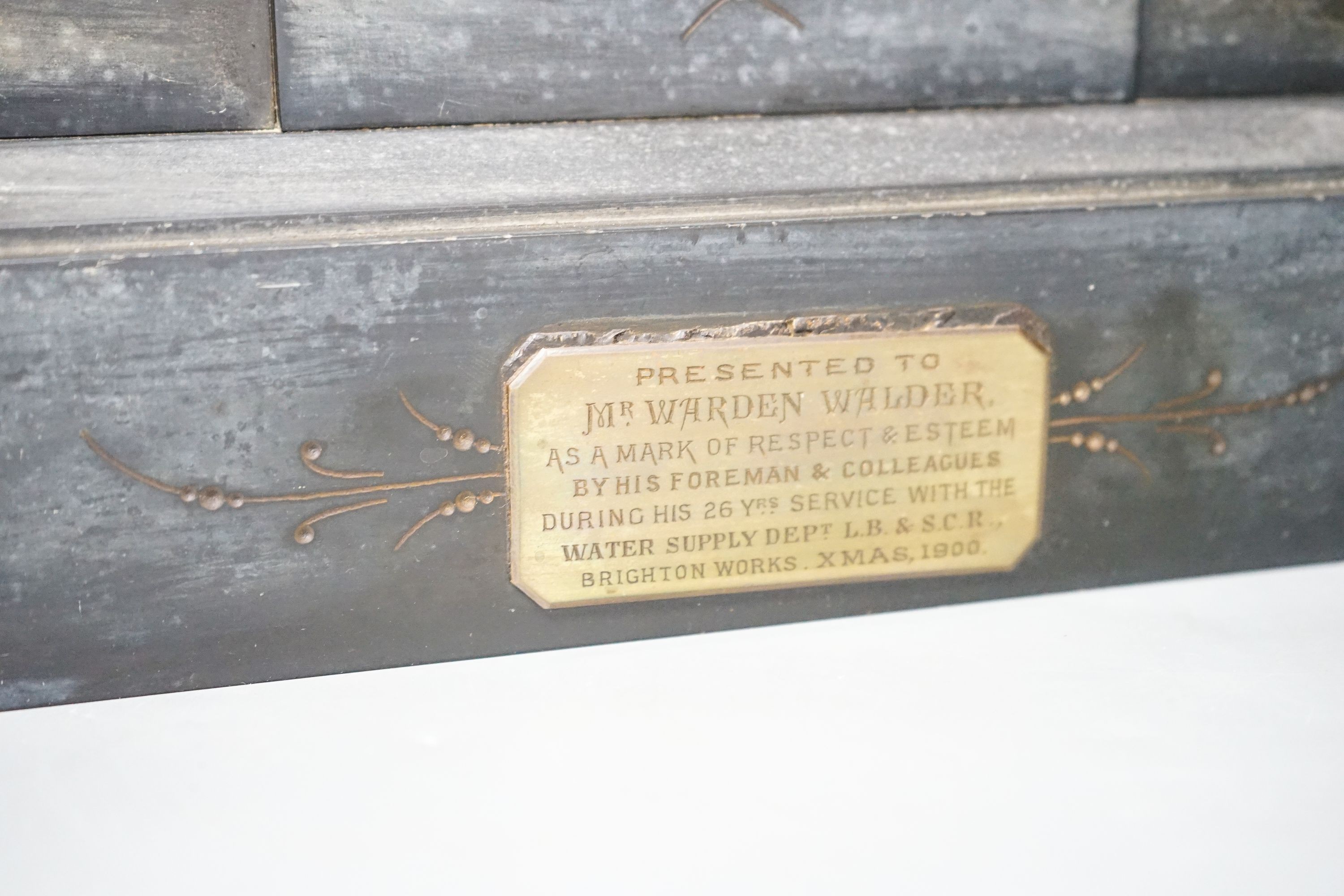 A walnut cased chiming bracket clock together with a slate mantle clock 37cm
